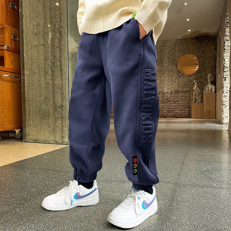 2022 primavera Casual lettera modello pantaloni bambini tinta unita Sport pantaloni lunghi allentati per bambini ragazzi adolescenti 5 6 7 8 9 10 11 12 14 anni: Navy / 14