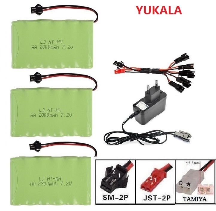 YUKALA 7.2V 2800mAh Ni-MH rechargable battery SM plug for RC Truck/ RC car/ RC boat/RC tank JST/SM/Tiamiya 7.2 v 2800 mah