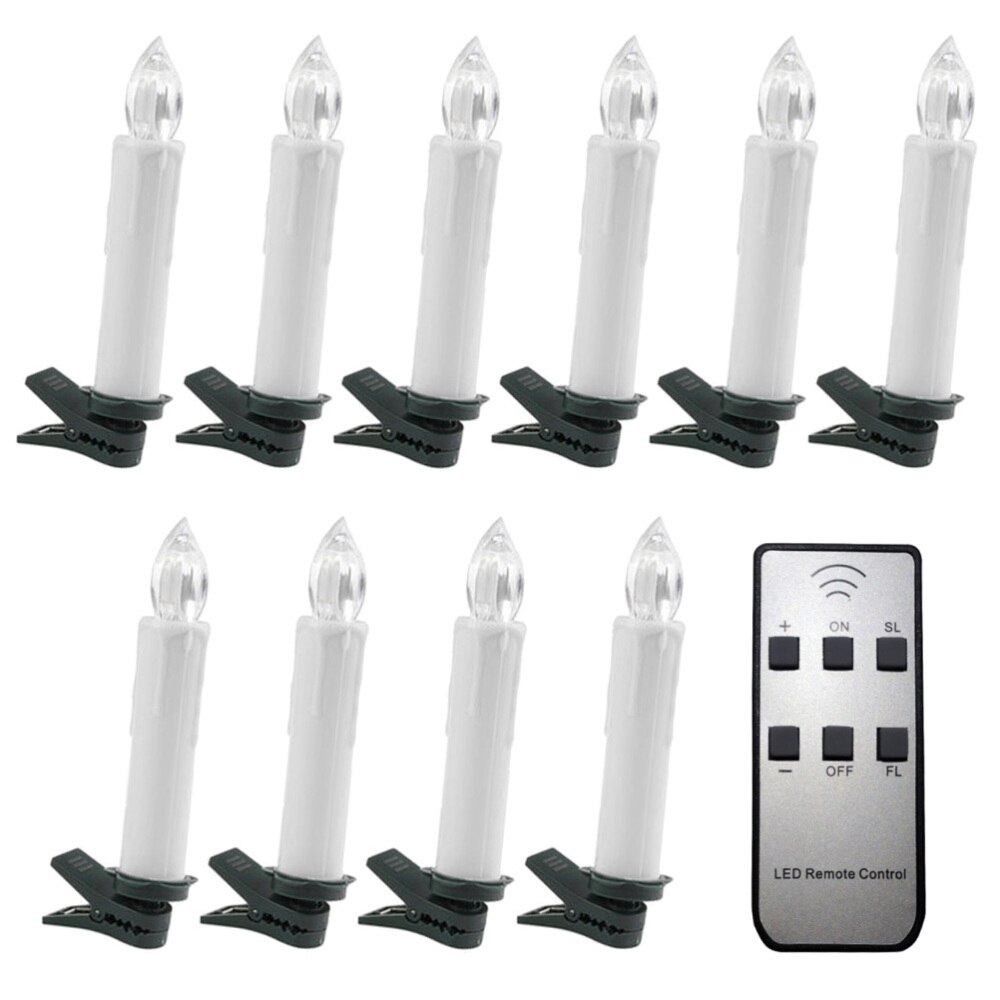 LED Christmas Candle with Clip Flameless Candle Lights Kit Party Decor for Window Christmas Tree Garden (10 Candles and 1 Remote: Default Title