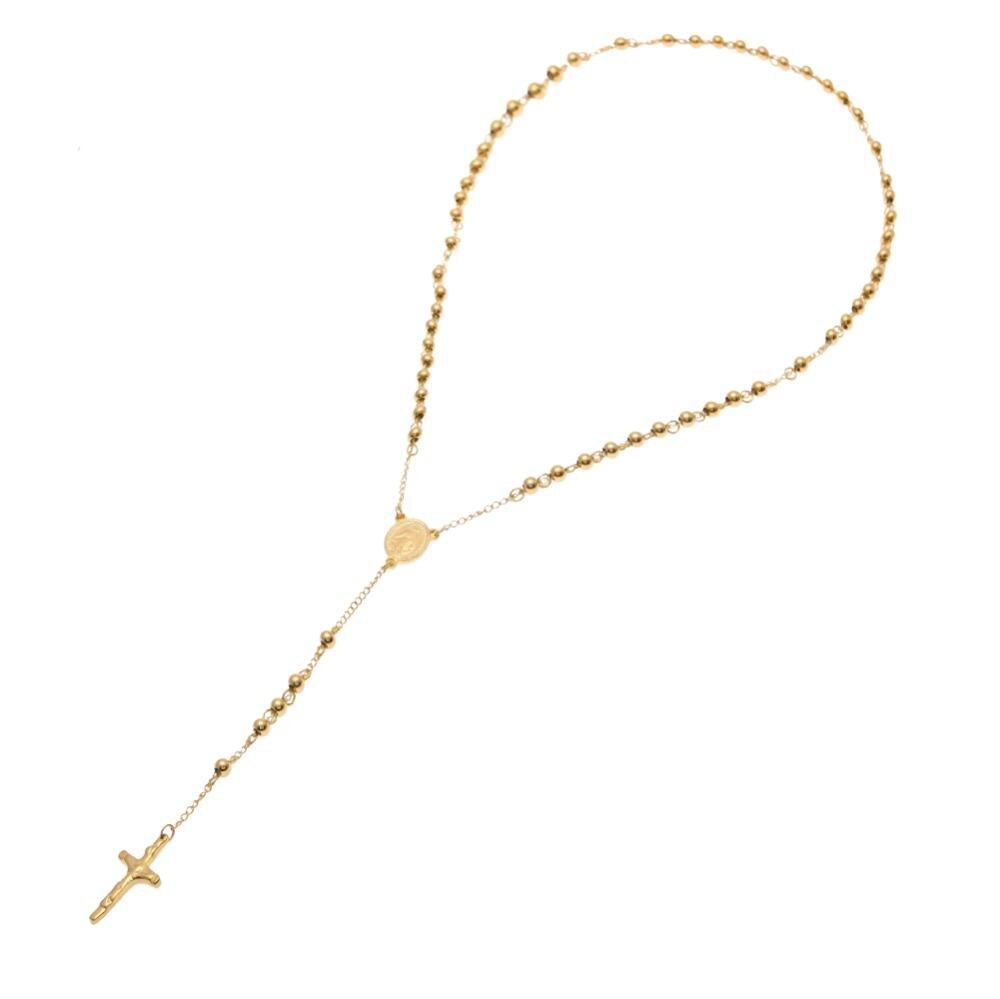Collier de perles de chapelet Guadalupe pour hommes, vierge catholique, couleur or, bijoux, pendentif croix jésus Crucifix