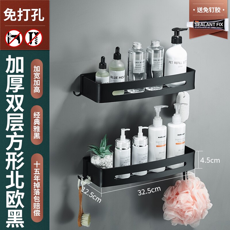 Ruimte Aluminium Punch-Gratis Badkamer Plank Badkamer Hoek Hoek Rek Muur Opknoping Nail-Gratis Driehoek Mand: premium Black 2