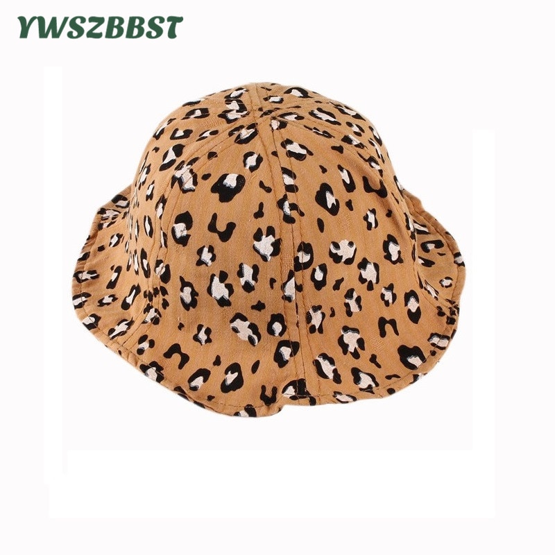 Vår sommar baby flickor solhatt tecknad leopardmönster bomull baby hatt barn pojkar hink hatt barn sol mössa
