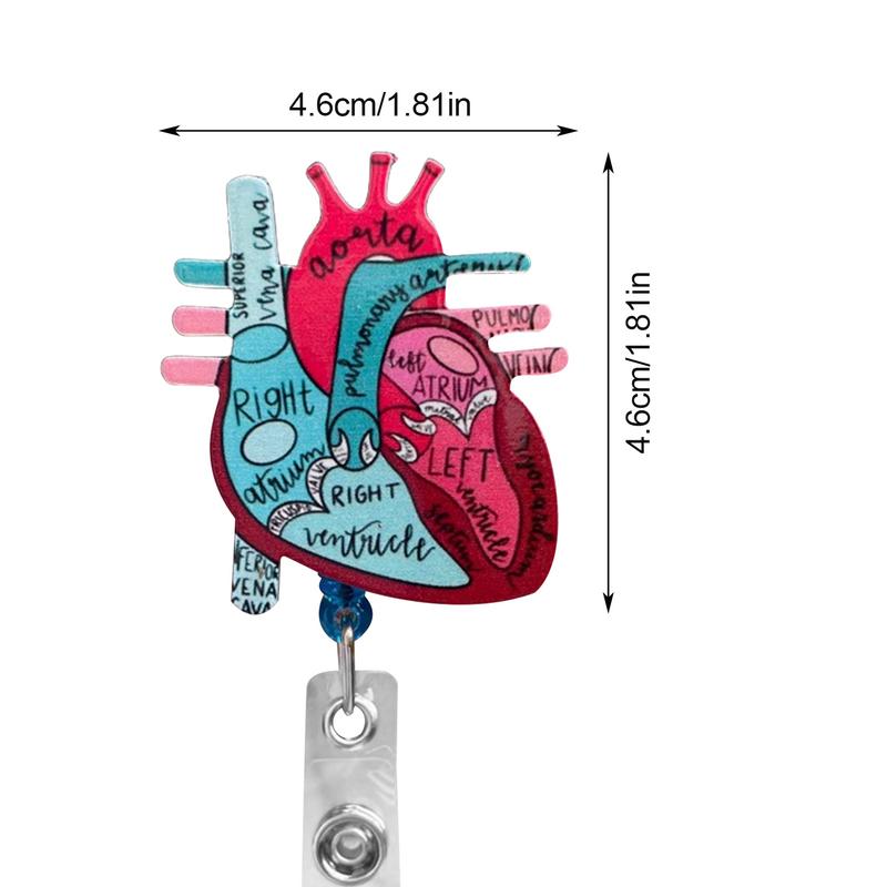 Titular de la tarjeta de enfermera cardíaca, soporte de carrete de tarjeta de identificación, anatomía del corazón, enfermería, flebotomía, Clip de identificación para profesora, estudiante, enfermera RN