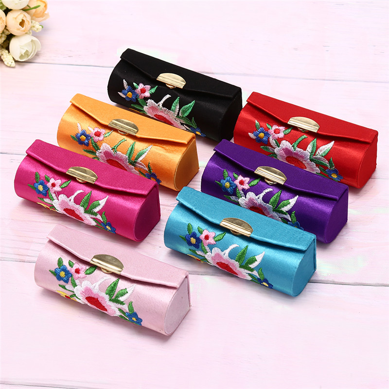 Holder Flower Lipstick Case Retro Embroidered With Mirror Jewelry Packaging Box