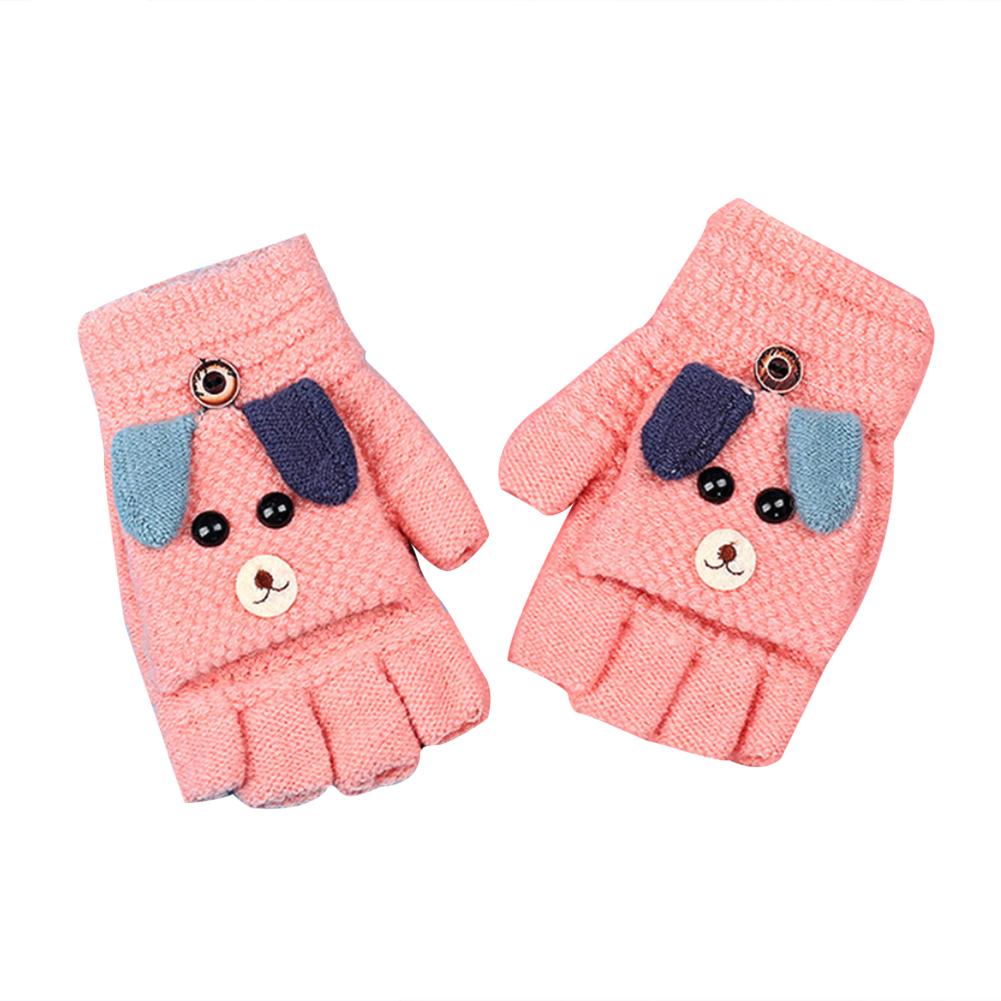 Thickened Five-finger Keep Warm Gloves Knitted Gloves Winter Warm Half Finger Flip Cover Gloves For Children Cold Protection: Pink