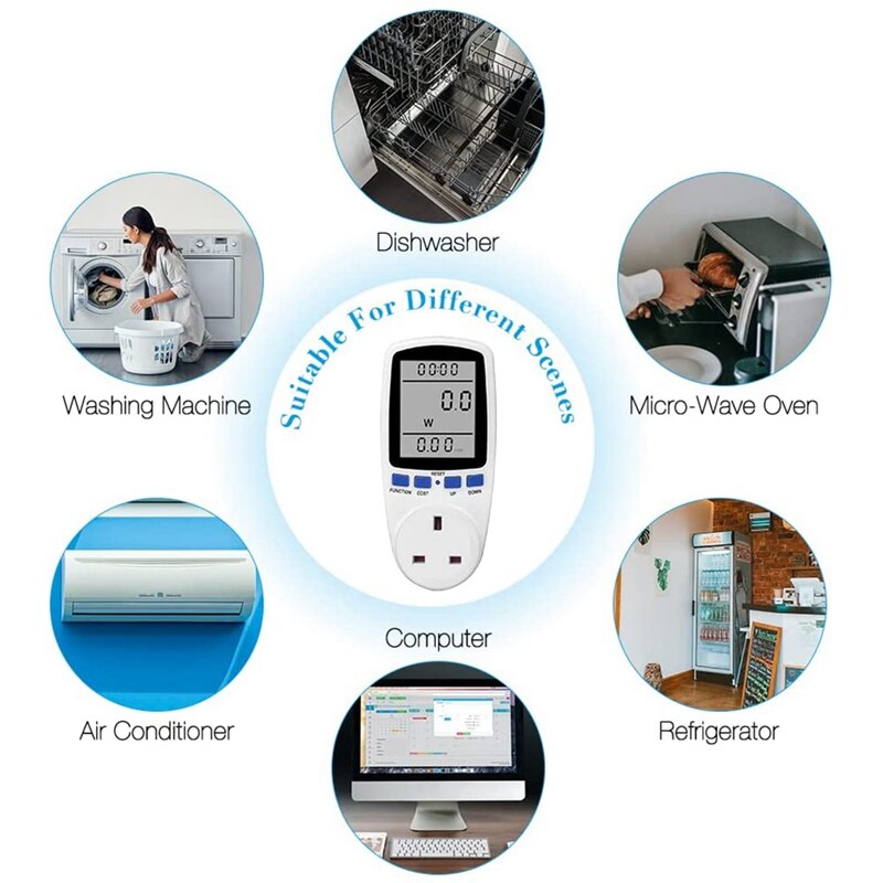 2 Pack Plug Electricity Power Consumption Meter, Power Meter Energy Monitor Electricity Usage Monitor UK Plug