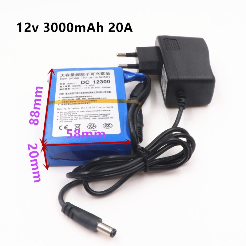 Lithium-ion Battery Pack - 12V DC - 3000mAh to 20000mAh - Rechargeable Power Charger