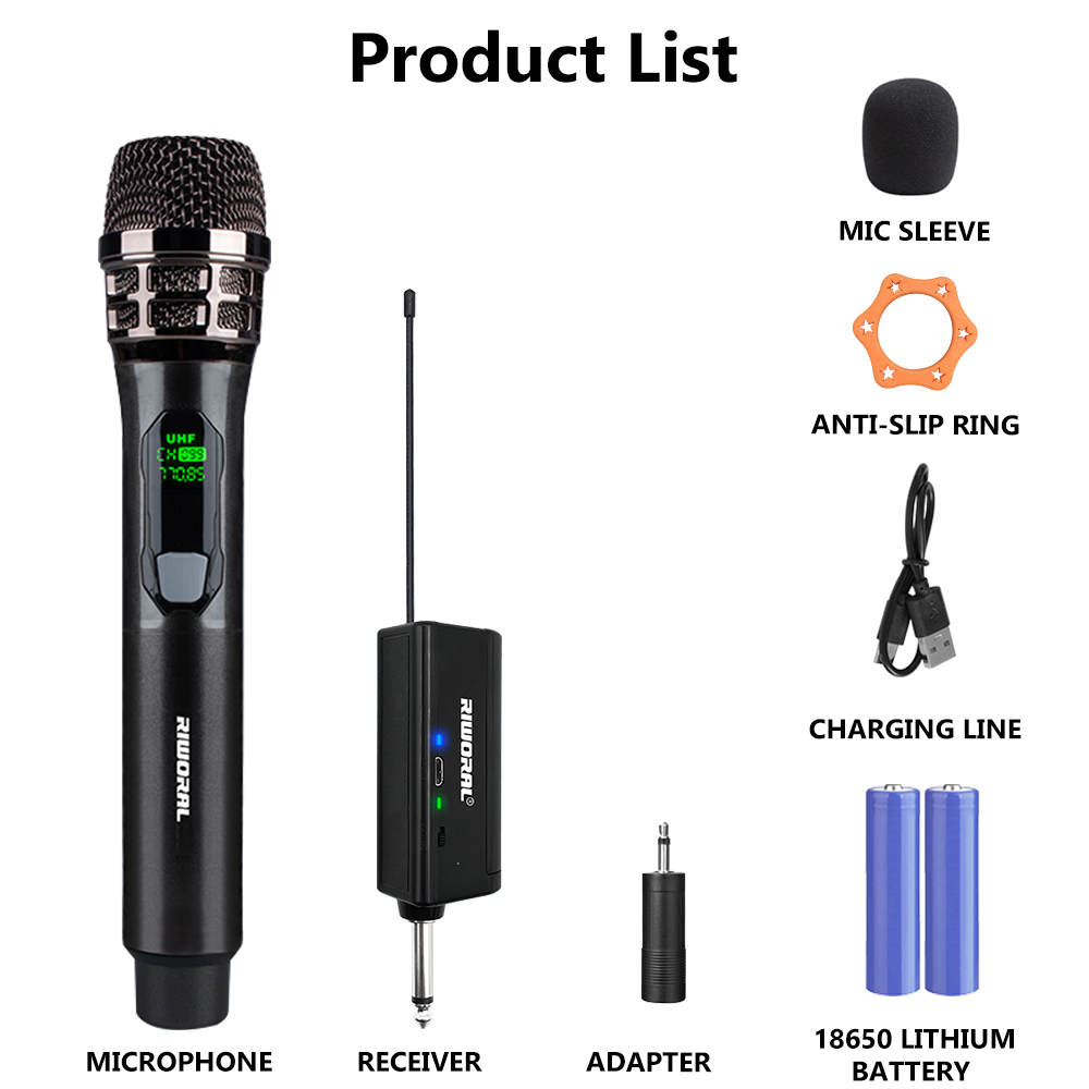 Draadloze microfoon 2-kanaals UHF draagbare karaokemicrofoon voor Party Karaoke Church Show: Paars