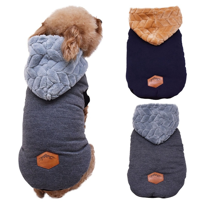 Hond Katoen gevoerde Hooded Effen Kleur Vest Verdikking Jas Puppy Jassen Herfst Winter Jas Jumpsuit Voor Kleine Medium hond