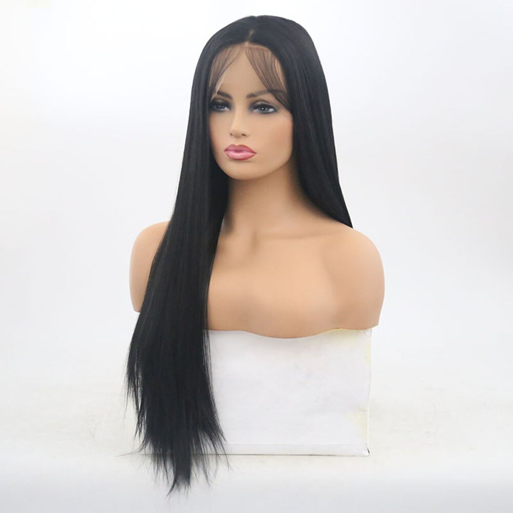 QUINLUX WIGS Black Long Straight Wigs Synthetic Lace Front Wig With Baby Hair For Black Women Glueless Heat Resistant Fiber