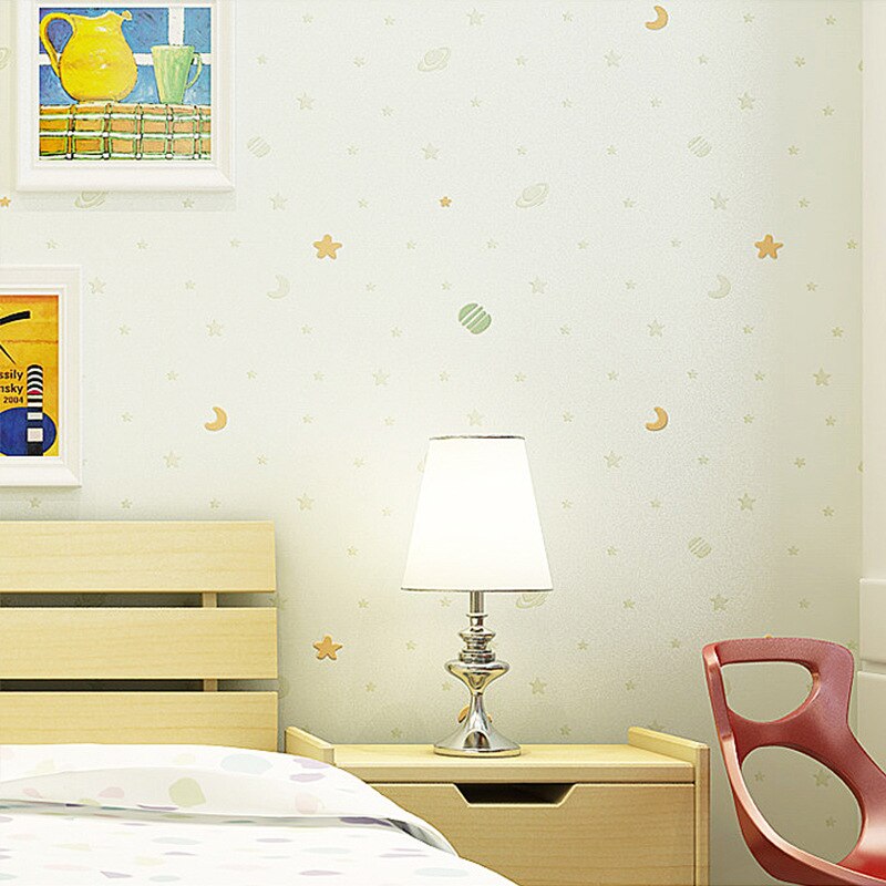 Wallpaper for stars and moon children blue night no woven boy and girl cartoon room Princess drawing paper