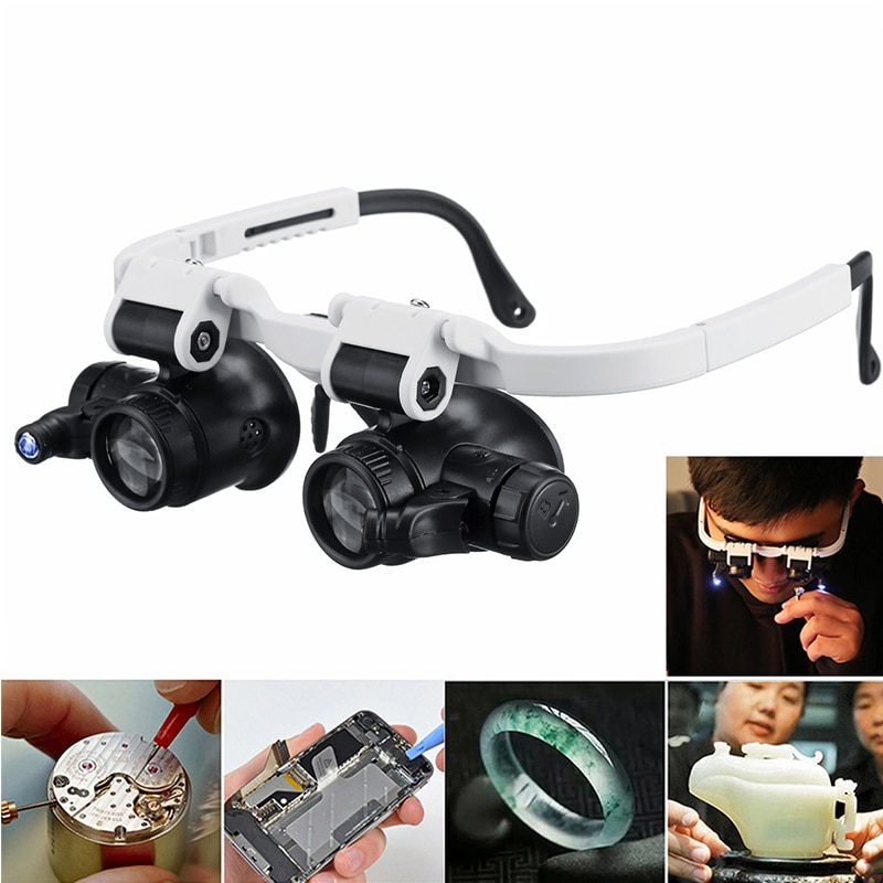 8X/15/23X LED Magnifying Glasses Head-Mounted Repair LED Lamp Light Magnifier Loupe Headband Glasses Magnifier With LED Loupe