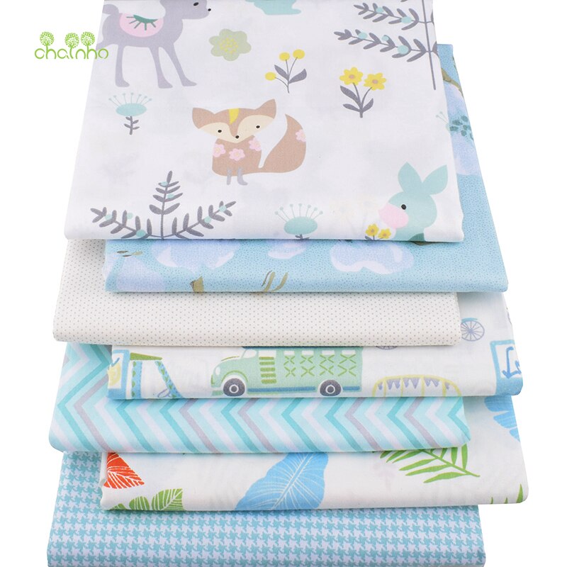 Chainho,7 Stks/partij, Groen Cartoon Serie, Gedrukt Twill Katoen Stof, patchwork Doek Voor Diy Naaien Quilten Baby & Kinderen Materiaal