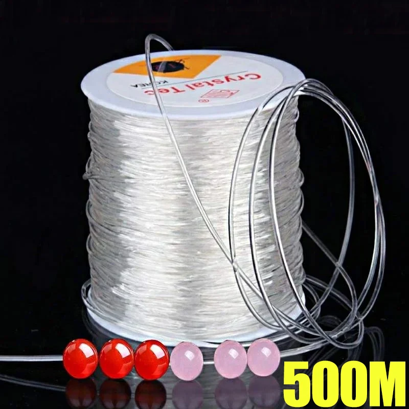 Cordón de hilo elástico transparente de 500/100m, línea elástica de cristal para fabricación de joyería Diy, pulsera, collar, accesorios con cuentas