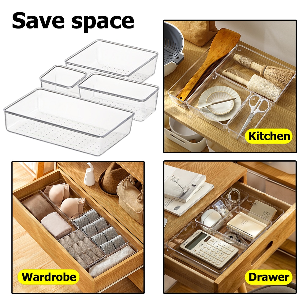 3/6/7/11 PCS Plastic Desk Drawer Organizer Trays Drawer Compartment Divider Container for Bedroom Dresser Office Storage Drawers