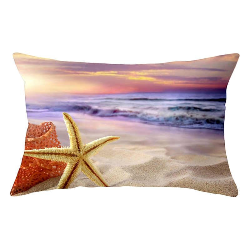 Summer Beach Pillow Case Starfish Sea Snail Shell Cushion Cover Sofa Home Decoration Landscape Polyester: VIOLET/紫罗兰