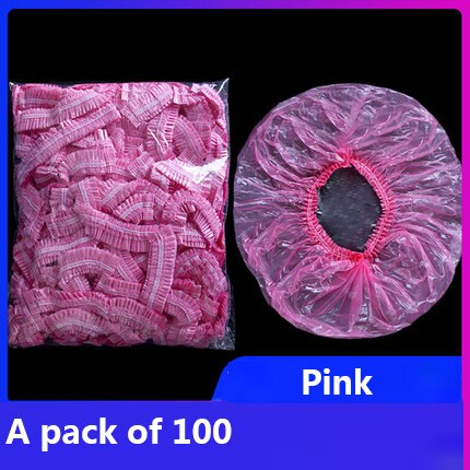 Gorros de ducha desechables, gorro de baño elástico, transparente, para Spa, peluquería, Hotel, 100 unids/lote: Pink