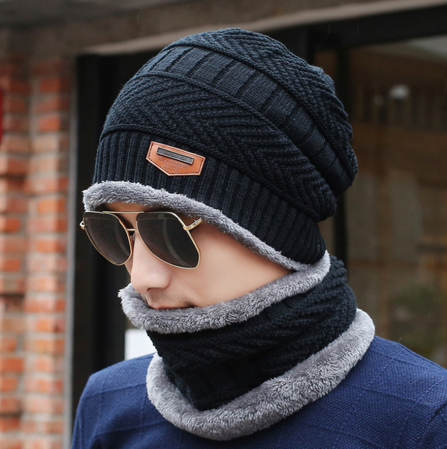 Cappelli invernali per uomo berretto da alpinismo berretto invernale uomo donna sciarpa di lana cappellini impostato maschera cappello lavorato a maglia: Scarf hat nero