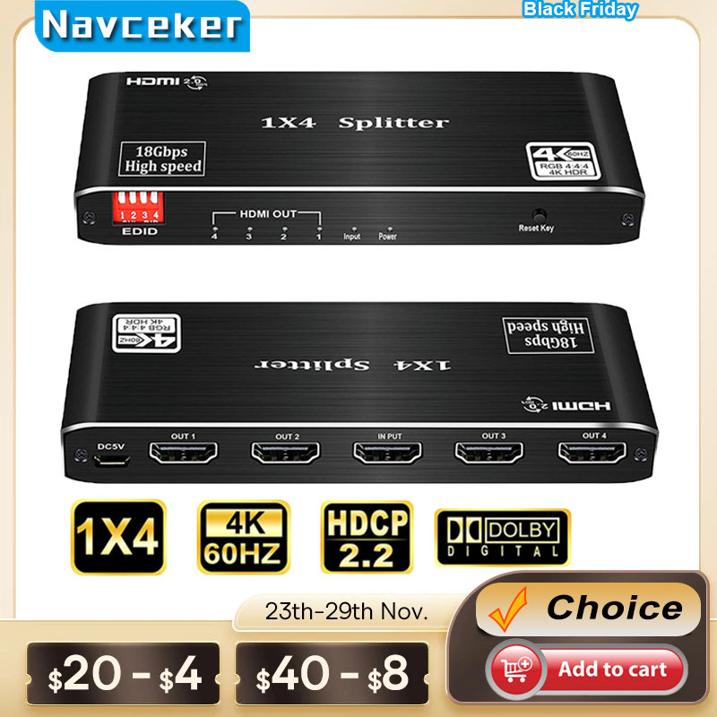 Répartiteur HDMI 2023 pour ordinateur portable, 1x2, 4K, vidéo, audio, prise en charge 3D HDR, 4K, 60Hz, 2.0