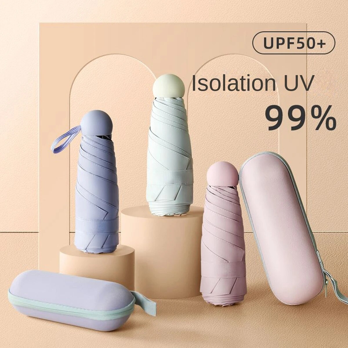 Kapsel Regenschirm klein und tragbar einfarbig Sonnenschirm für Frauen und Regen Dual-Use-Schutz