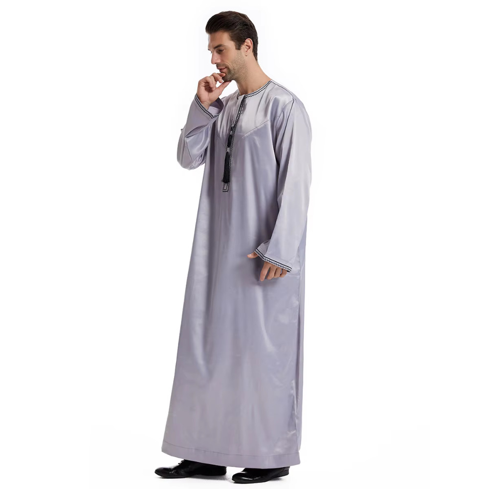 Eid Jurk voor Moslim Mannen Jubba Thobe Heren Abaya Islamitische Eid 2025 Ramadan Lange Gewaad Saudi Musulman Dragen Kaftan Dubai Arabische Jurken: XL / GRIJS