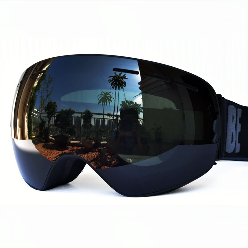 Large Spherical Ski Goggles Double Layer Fog Cocker Myopia Industry Ski Goggles Mountain Climbing Eye Protection Adult Men and W: Black  Adult