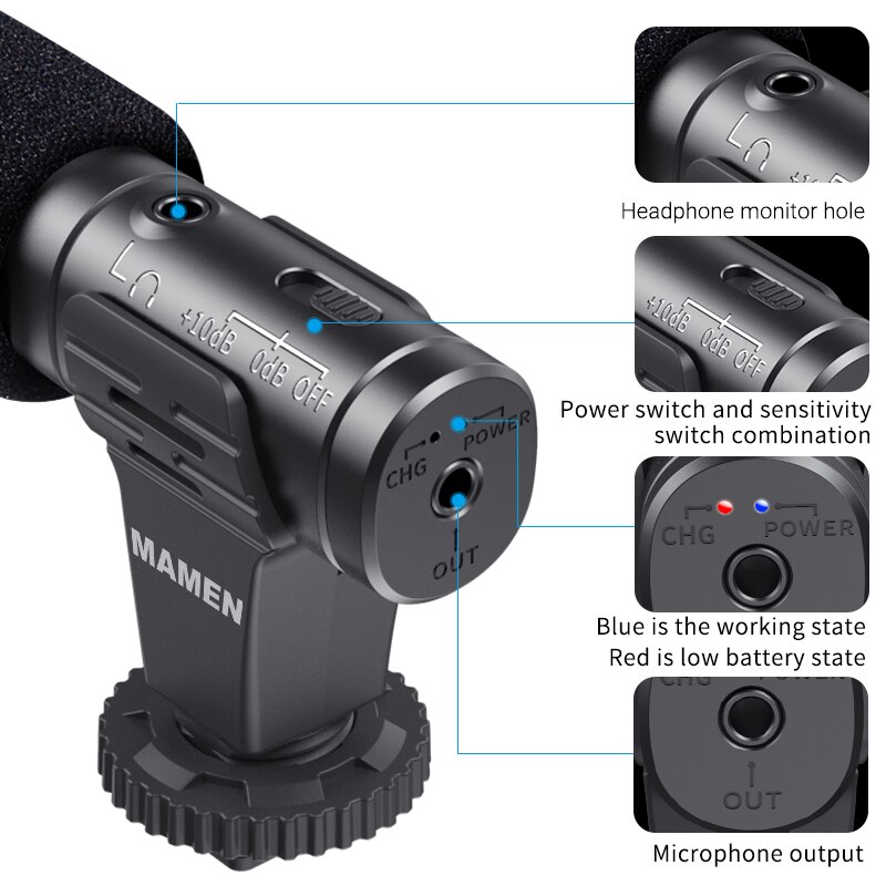 MAMEN 07Pro Vlog Kits LED Video Light With Recording Microphone&Tripod For Android/iOS Phones Photography Lighting