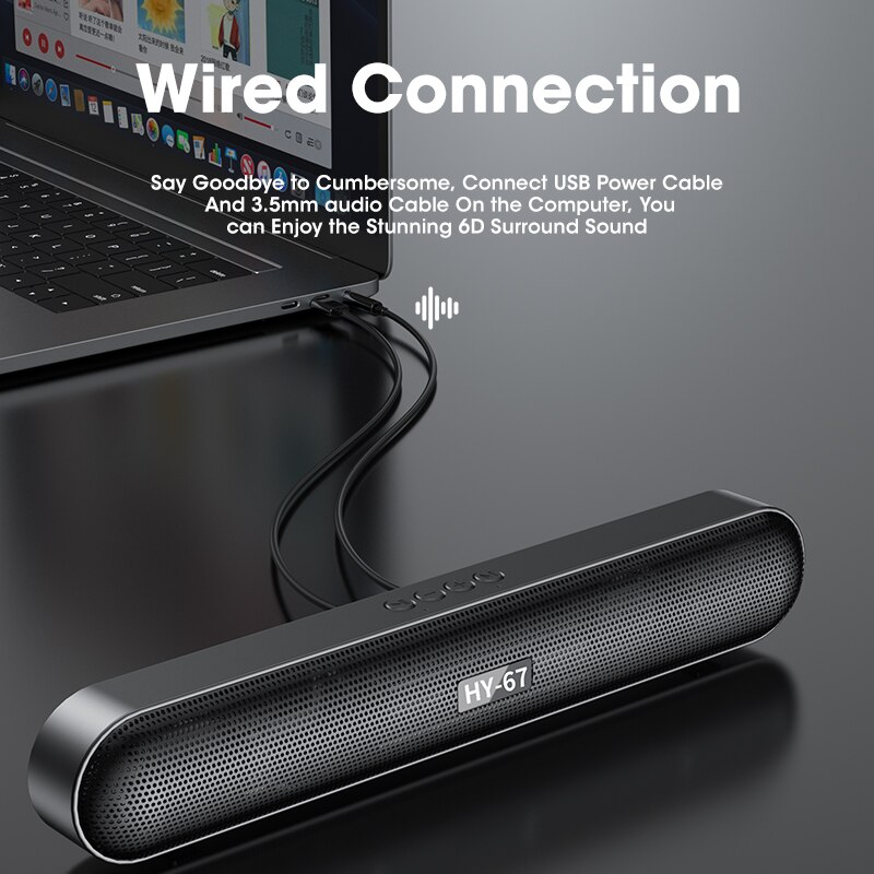 Computer Soundbar Desktop Bluetooth Speakers Rechargeable 6D Deep Bass Stereo Subwoofer AUX Wired For Laptop PC TV Loudspeaker