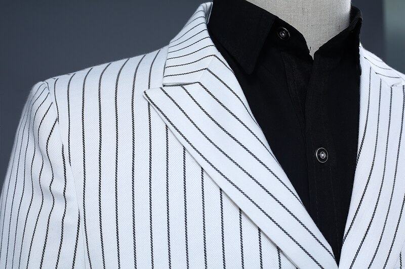 Costume croisé rayé blanc pour hommes, Costume 2 pièces (veste + pantalon), pour marié, de mariage,