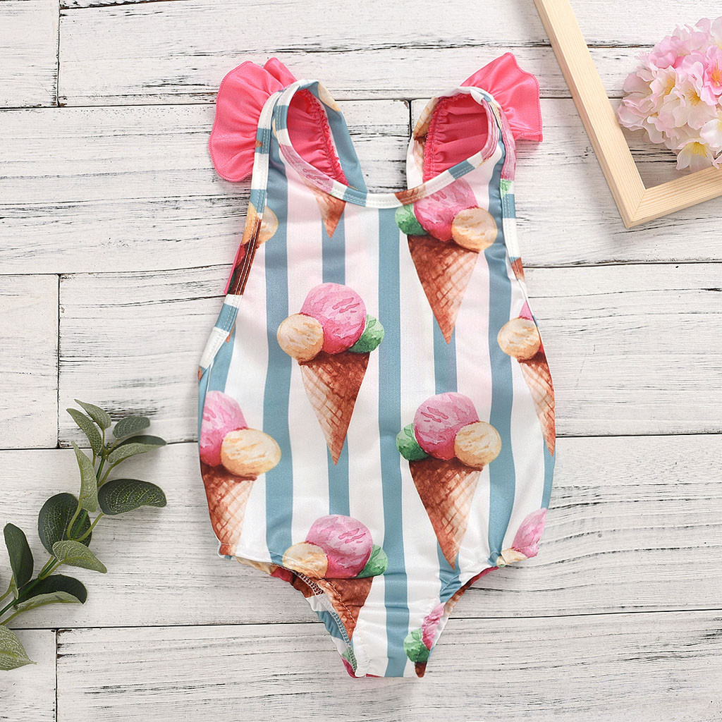 Kleinkind freundlicher Baby Mädchen Ein Stück Bogen Bademode Badeanzug Bademode Rüsche Streifen Bikini Strand Sommer Rosa Badeanzug Bademode: 12Monate