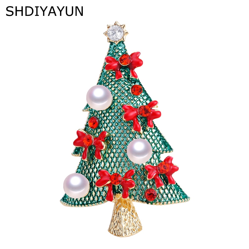 SHDIYAYUN Parel Broche Kerstboom Broche Voor Vrouwen Gold Broche Pins Natuurlijke Zoetwater Parel Sieraden Decoratie
