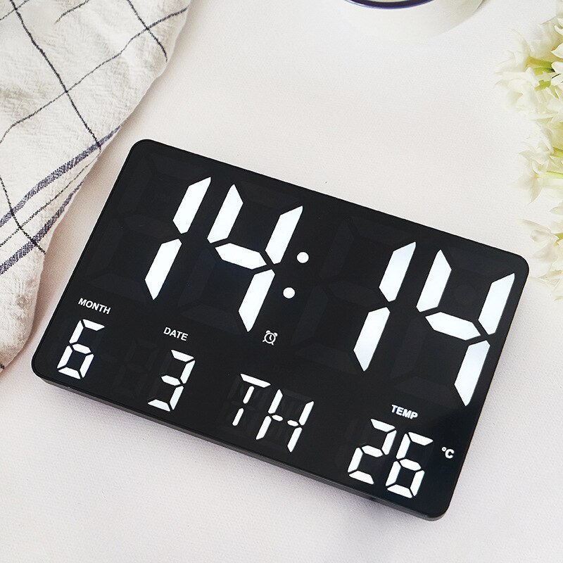 LED Large Screen Wall Clock Remote Control Electronic Wall Clock Wall-mounted Light Sensing Temp Date Power Off Memory Watch