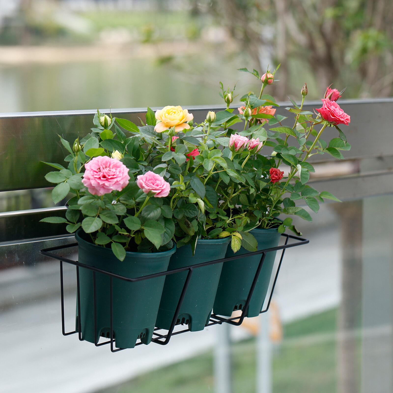 Balcony Flower Box Holder Hanging Railing Planter Brackets Patio Deck Plant Pot Container Garden Home Decoration