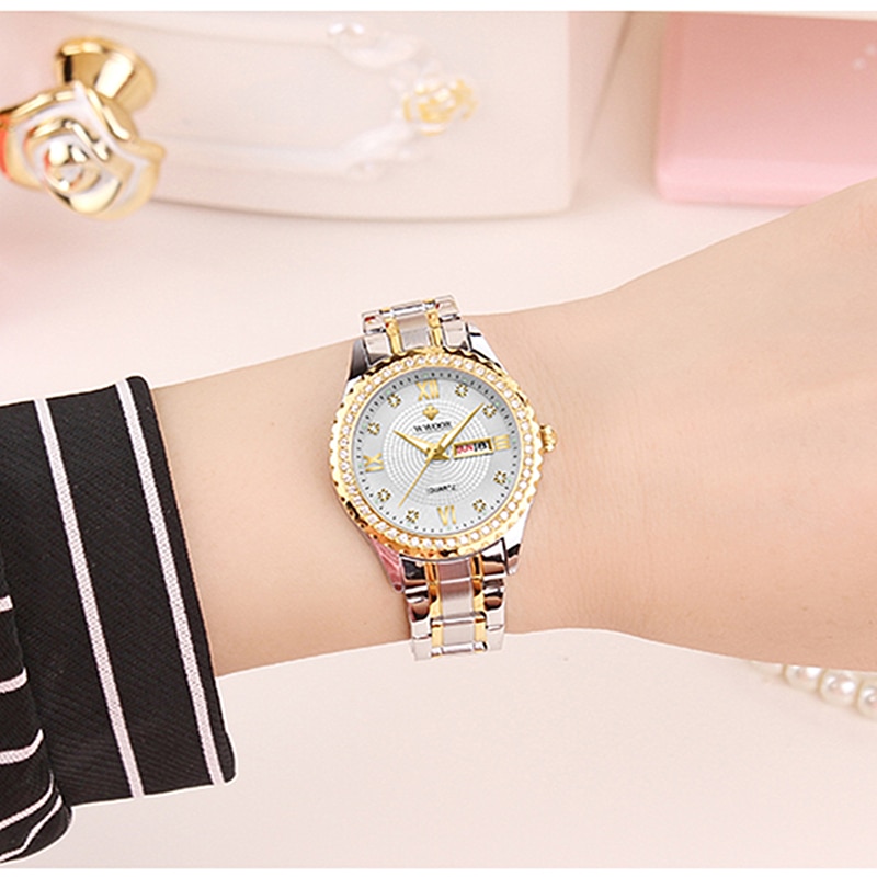 WWOOR, Reloj de pulsera de oro para Mujer, Reloj de Mujer de acero inoxidable resistente al agua, vestido informal, Reloj de cuarzo para Mujer, Reloj de Mujer