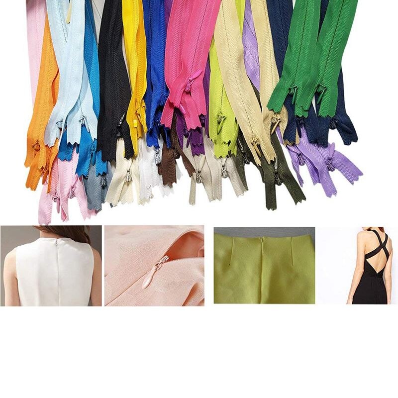 Fermetures éclair Nylon en vrac pour tailleur couture artisanale (20 couleurs) (lot de 40 pièces, 50 cm)