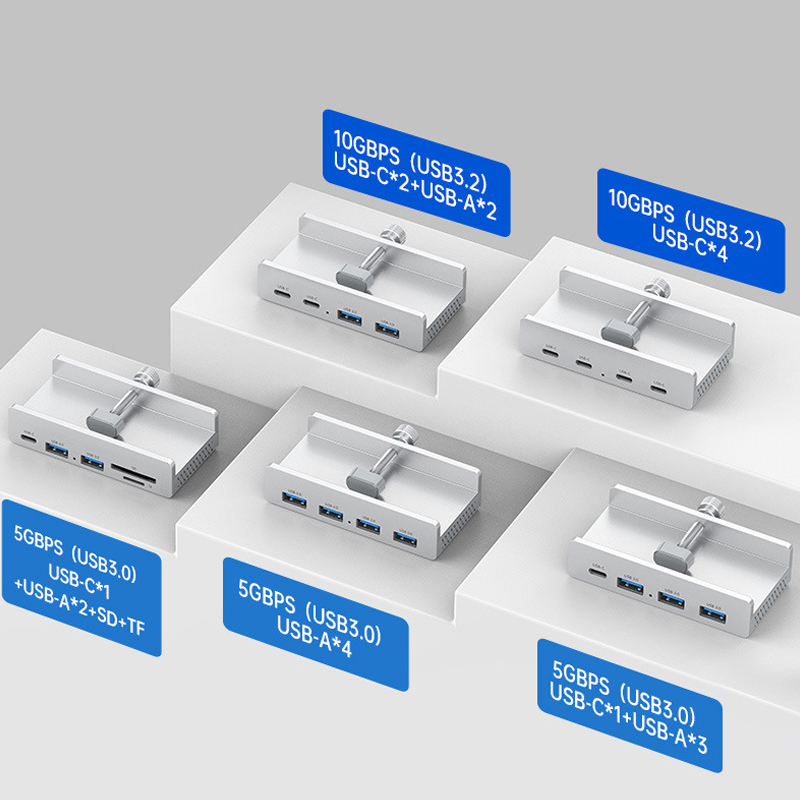 10Gbps Clip USB HUB Clamp USB3.2/3.0/2.0 Splitter Universal External Adapter For iMac Macbook Lenovo Desktop PC Accessories
