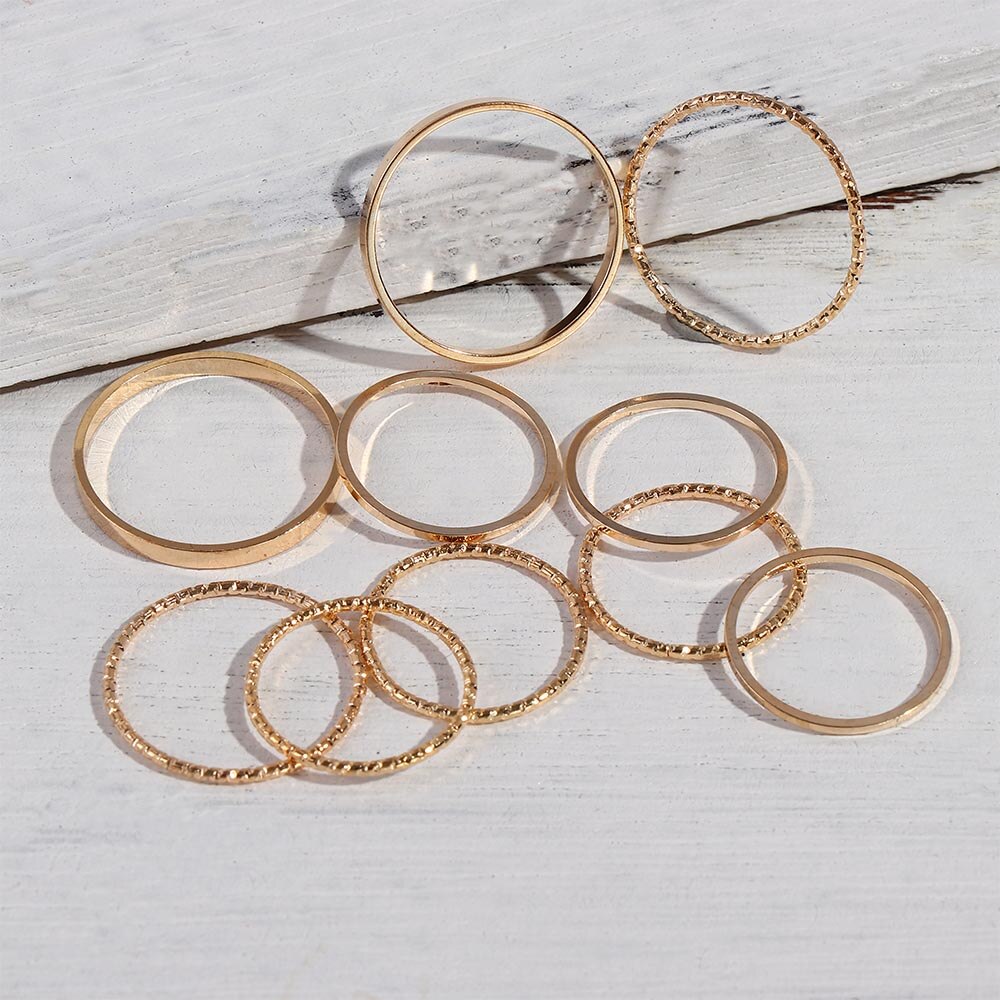 10 Stks/set Koreaanse Versie Joint Ring Tij Combinatie Staart Ringen Verschillende Grootte Van 1.4Cm-1.8Cm
