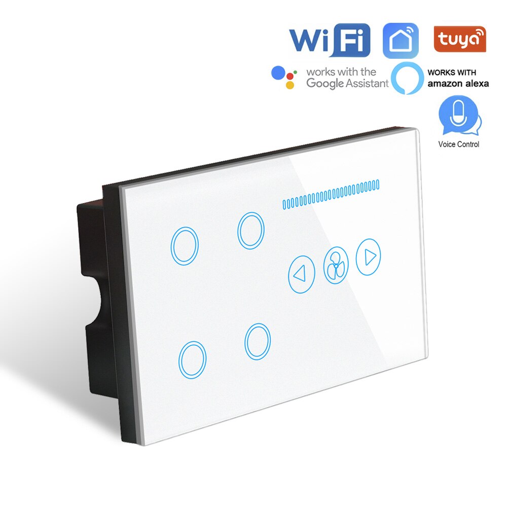 Smart WIFI Switch 4 gang WIFI light switch with wifi Ceiling Fan Switch,White Crystal Glass Panel,Work alexa,google: White