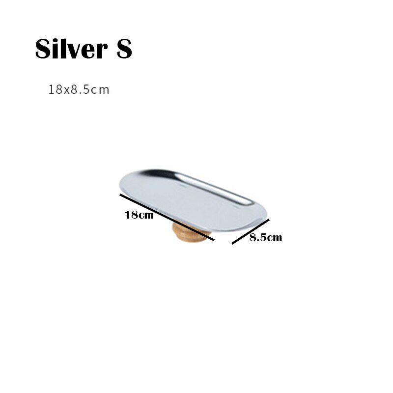 Bandeja de almacenamiento de hierro, soporte de exhibición de placa decorativa de pies altos de madera, bandejas decorativas de joyería, sala de estar, cocina, almacenamiento: Silver S