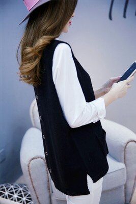 Efterår og vinter strikket vest dame sweater kort vest udenfor løs hætte kashmir sweater sweater frakke uldvest: Sort / Xxl