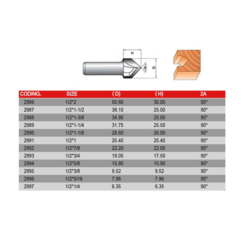 90 Deg 1/4&1/2 SHK V Groove Trimming Knife Tools Carving Tool Router Bit V-Groove Wood Cutter