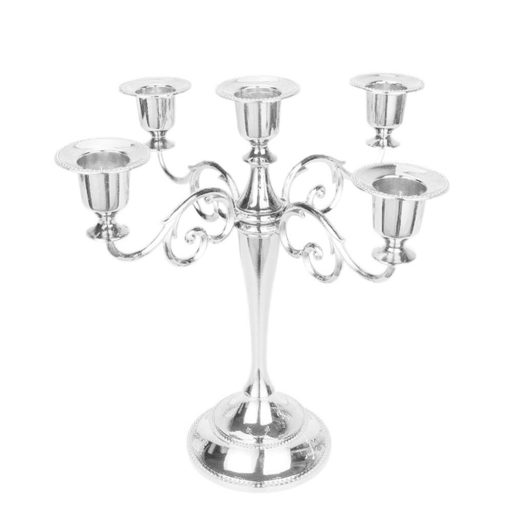 1PC Antique Retro Gold Candlesticks Tall Bronze Silver Christmas Candelabra Wedding Decorations European Metal Candle Holders: Silver 5head