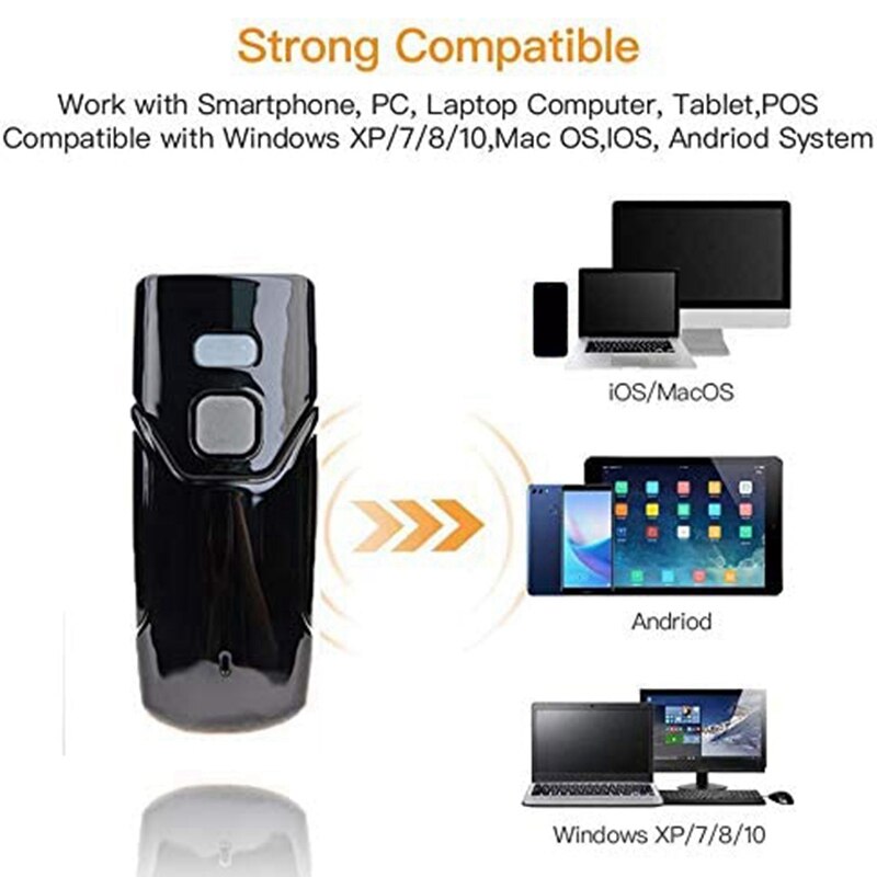 -Barcode Scanner USB Wired+Bluetooth+2.4G Wireless Support 1D Barcode and QR Code for iPhone iPad Android Tablet PC