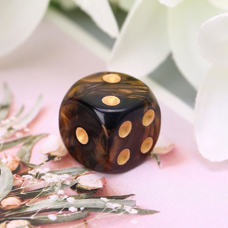 10 Stck 16mm Harz Würfel D6 Schwarz Gold Punkte Runde Kanten KTV Bar Nachtclub Unterhaltung Werkzeuge Erwachsene Spielzeug R9CE
