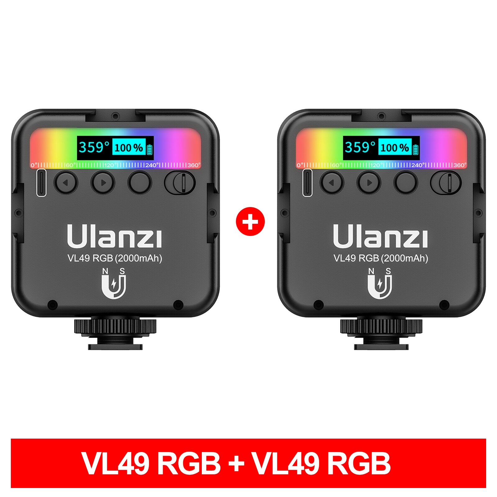 Ulanzi VL49 RGB Video Lichter Mini LED Kamera Licht 2000mAh Rechargable LED Tafel Lampe für Live Streming Foto Video beleuchtung: 2Stck VL49 RGB