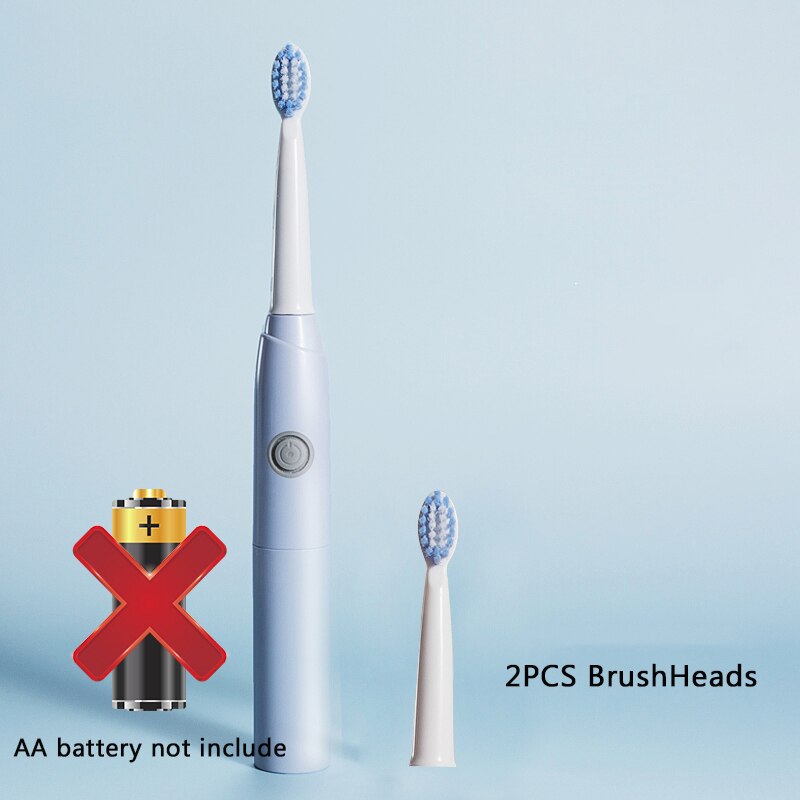 Simple Sonic Electric Toothbrushes for Adults AA Battery Clean Whitening Toothbrush IPX7 Waterproof With 4 Brush Head Portable: 2PCSBlue