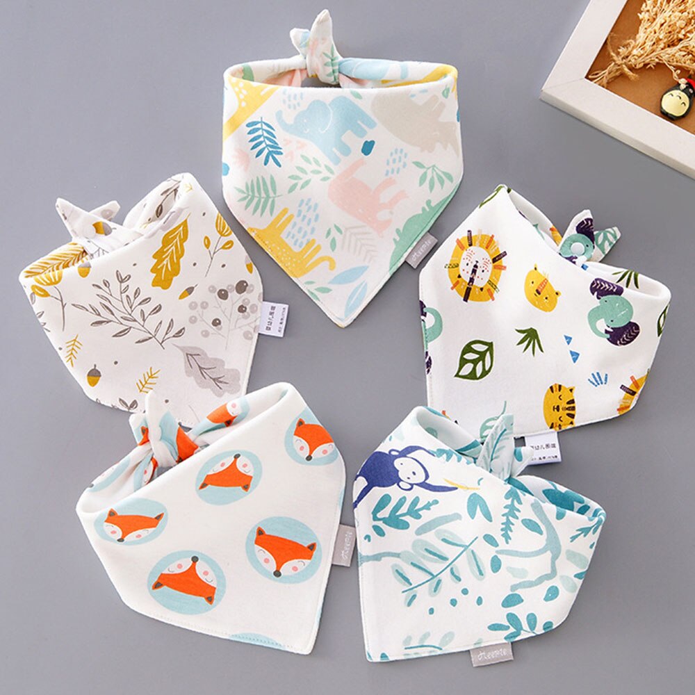 5 Stuks/partij Baby Slab Cartoon Driehoek Dubbele Gelaagde Baby Bandana Slabbetjes Baby Burp Doek Lunch Voeden Accessoires: 2