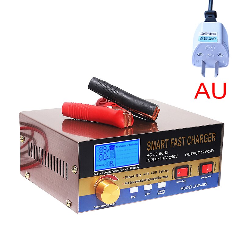 AGM Start-stop Car Battery Charger, 400W Intelligent Pulse Repair Lead acid Battery Charger 12V 24V Truck Motorcycle Charger: AU