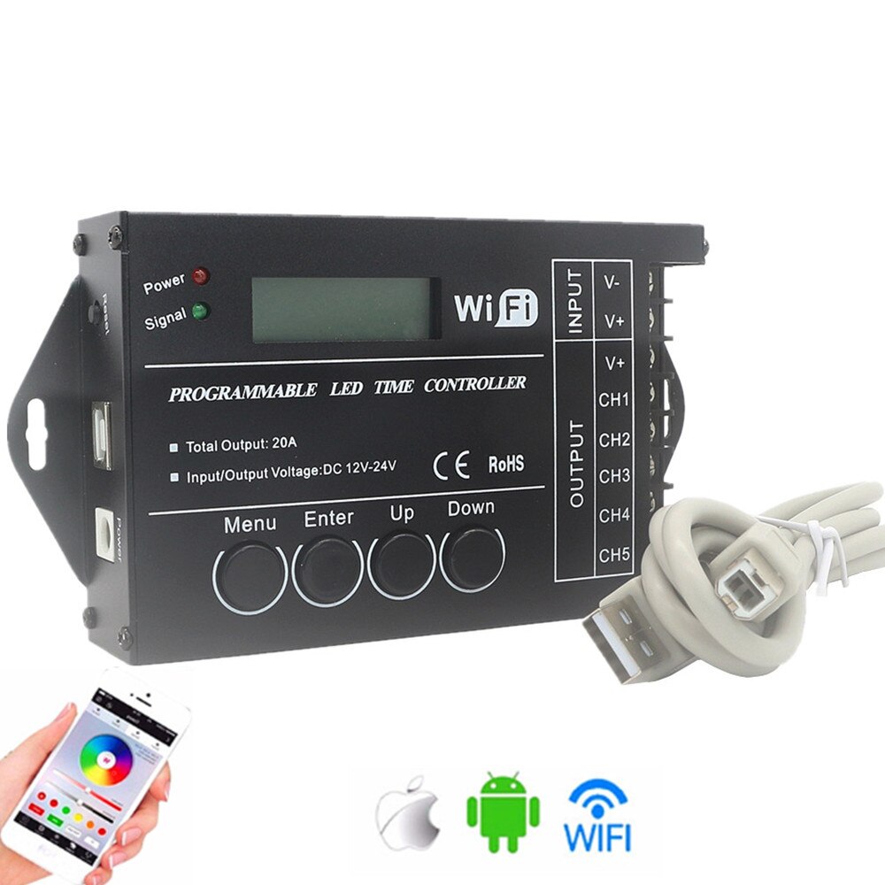 WiFi Time Programmable RGB LED Controller TC421 TC420 Time LED Controller DC12V/24V 5 Channel Total Output 20A LED Strip Dimmer