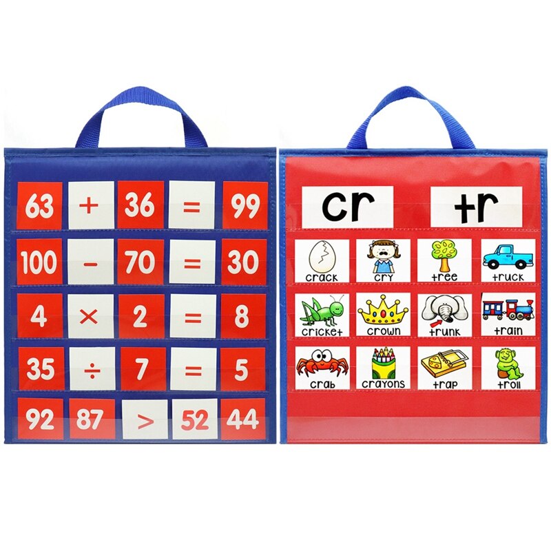 Double-Sided Self-Standing Foldable Kids Desktop Tabletop Pocket Chart Classroom Home Teaching Children Educational Tool